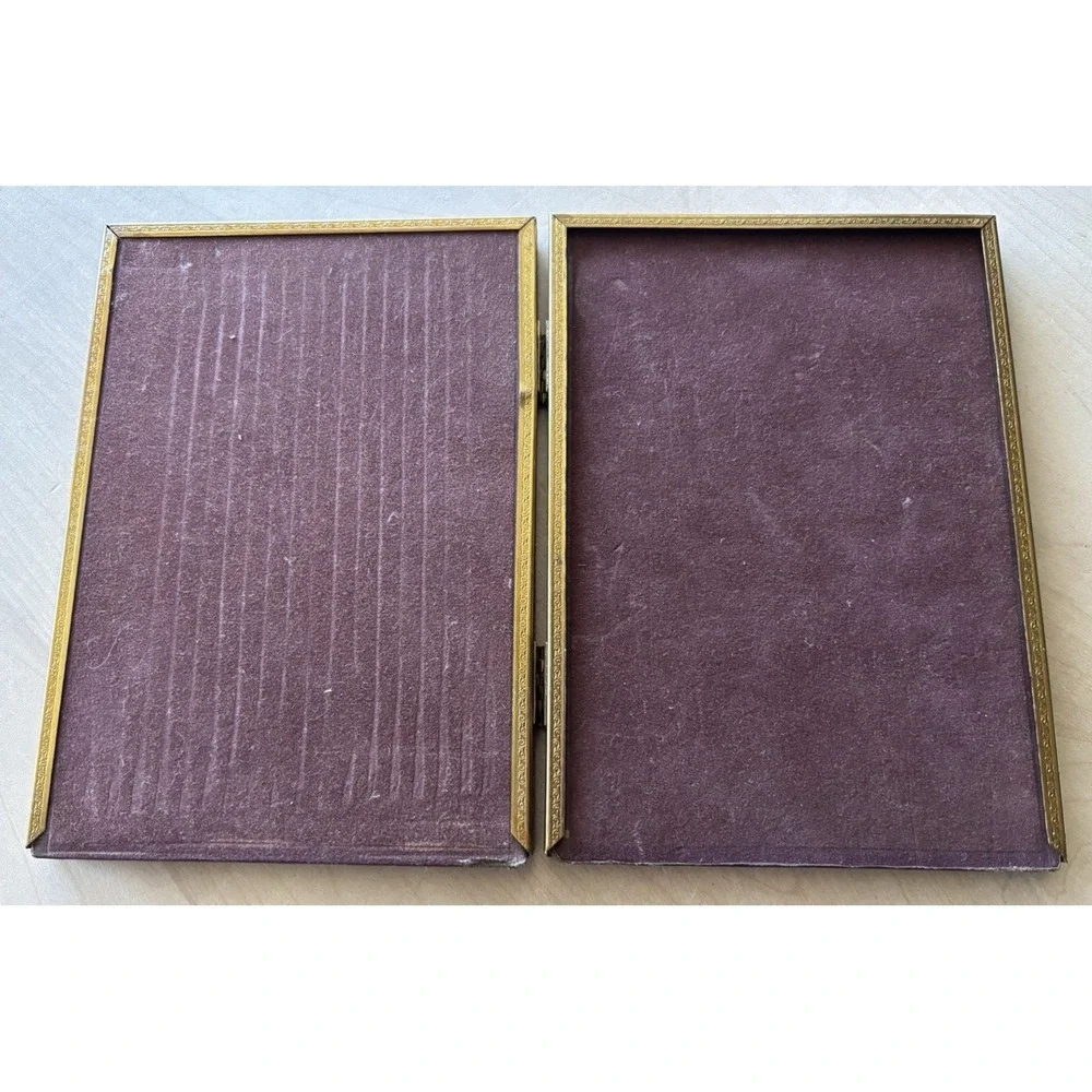 Vintage Photo Frame LOT of 2 Gold Metal Double 5 x 7 + 3 1/2 x 4 1/2 Intercraft